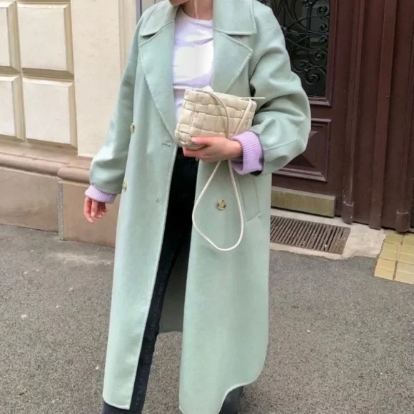 NEW Zara oversized wool blend coat baby green - Picture 1 of 15